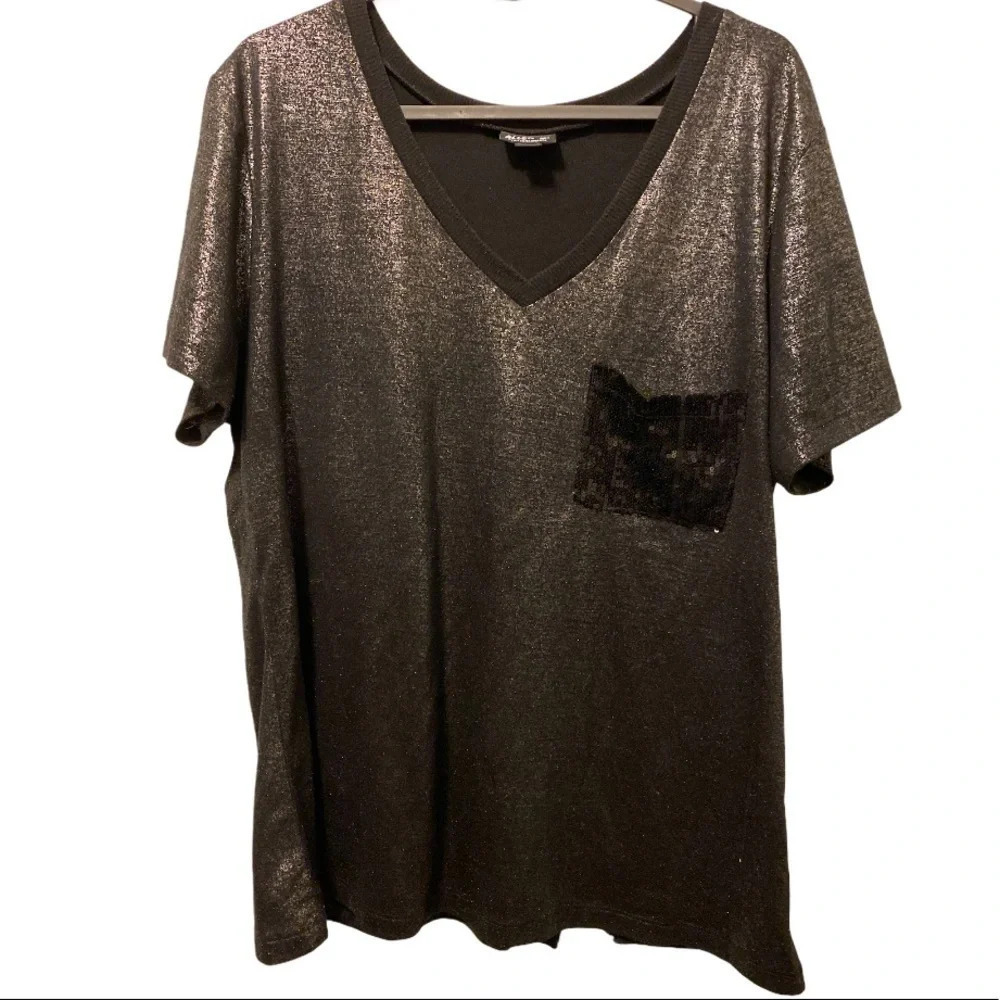 Allen  B L Red metallic sequins pocket Top L